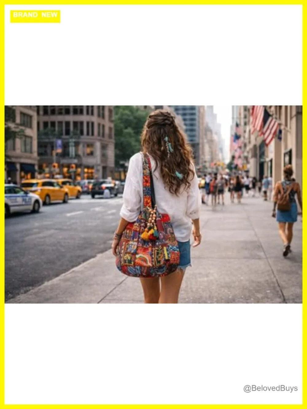 Large Handmade Patchwork Tote Shoulder Bag with Embroidery Tassels